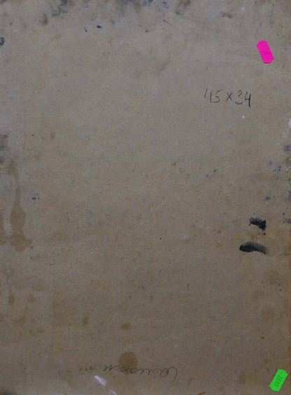 Back of beige worn canvas oil painting Flowers by Samokhin Vladimir Kalistratovich