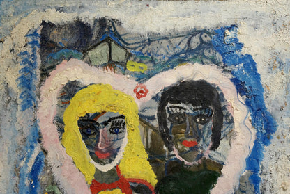 Oil painting Love by Valentin Dmitrievich Khrushch with stylized faces