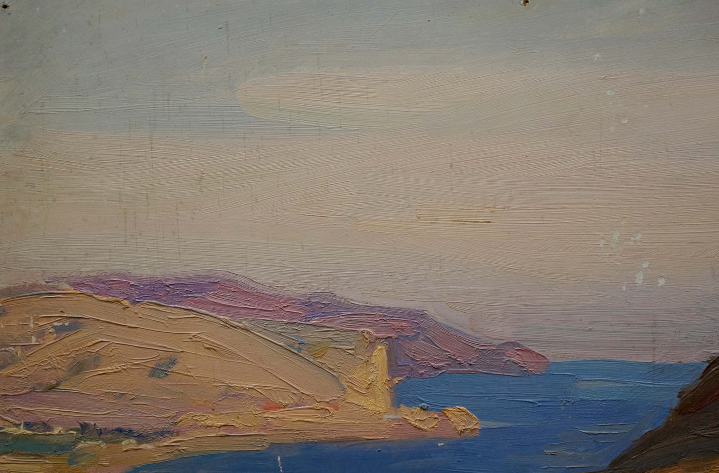 Oil painting The ruins of the fortress by V. Kisil, textured coastal landscape