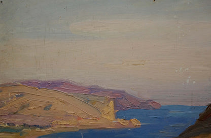 Oil painting The ruins of the fortress by V. Kisil, textured coastal landscape
