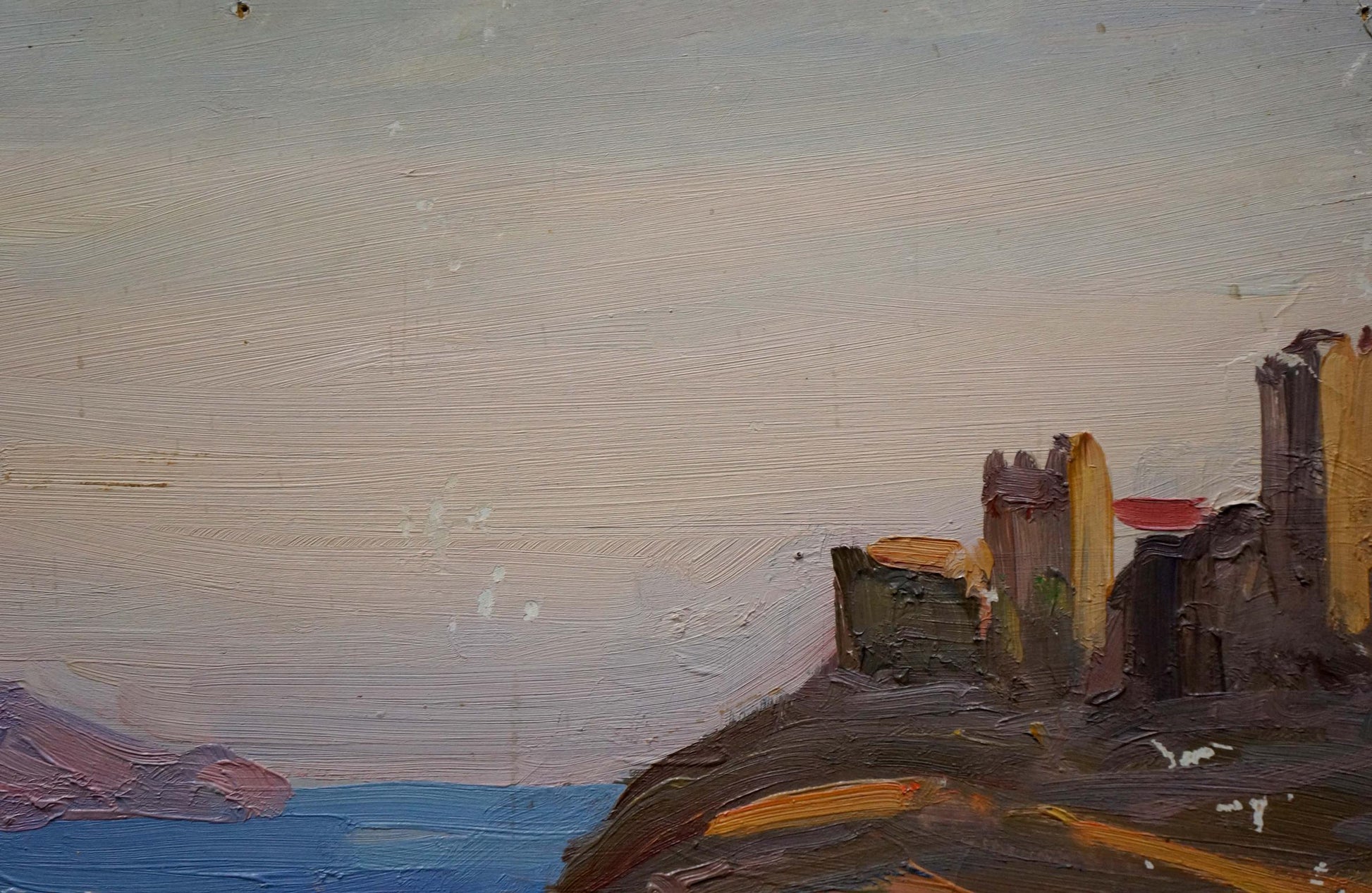 Oil painting The ruins of the fortress V. Kisil, textured coastal scene
