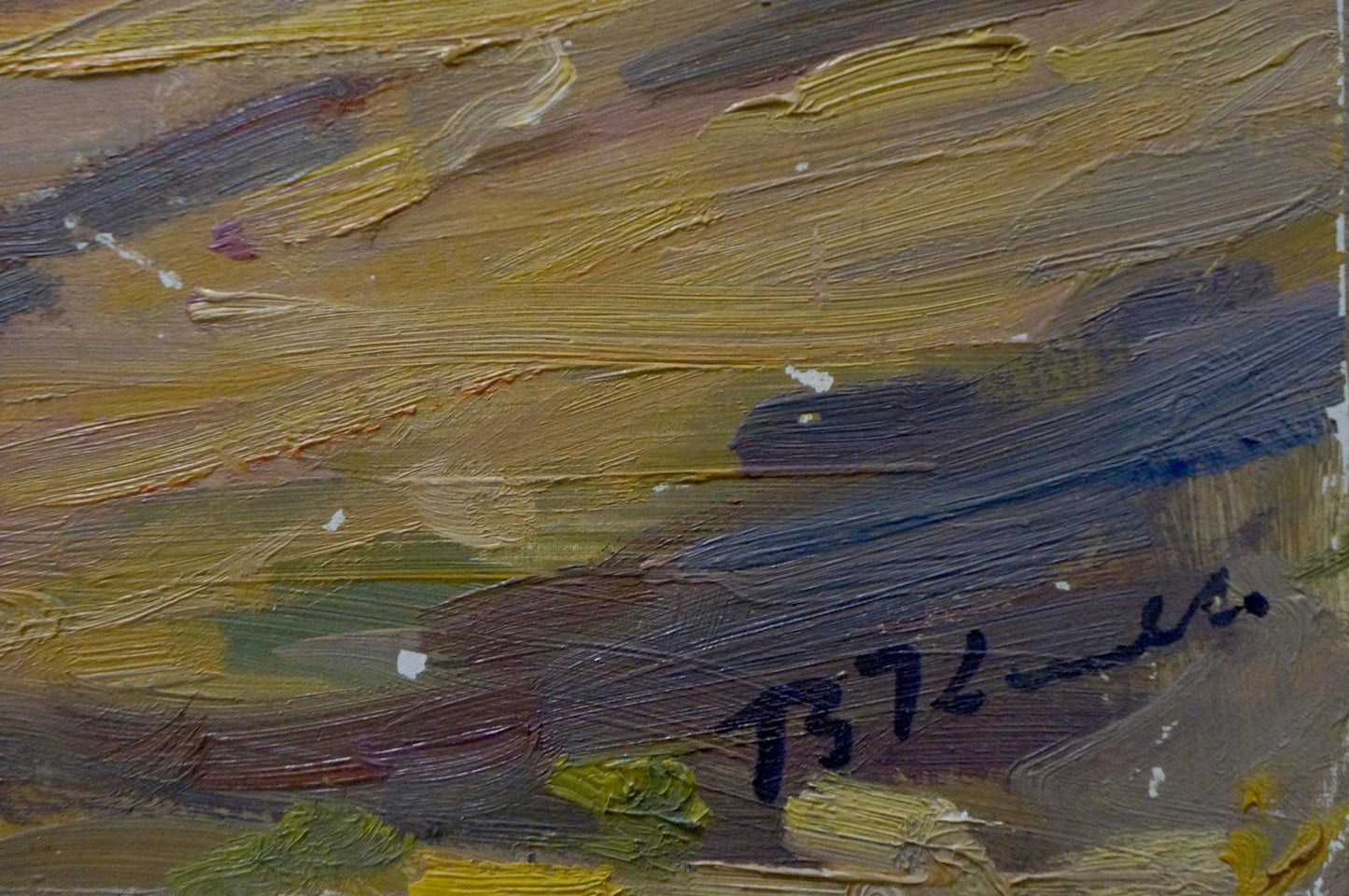 Oil painting The ruins of the fortress by V. Kisil in textured yellow, brown, blue hues
