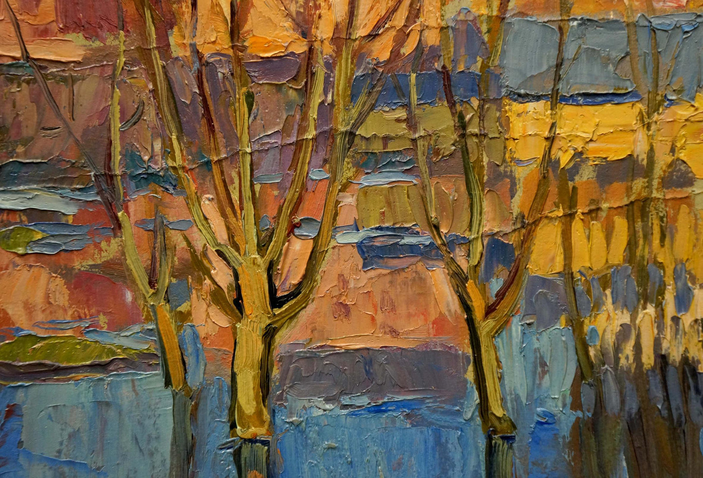 Vibrant impressionist oil painting by Kiyansky Yuri Mikhailovich with bare trees
