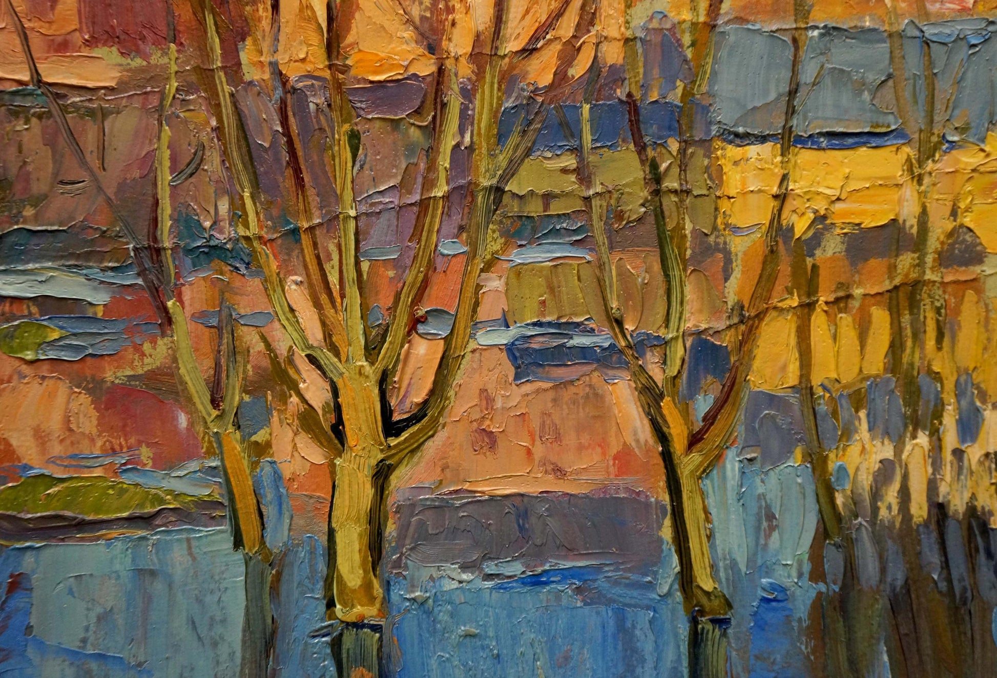 Vibrant impressionist oil painting by Kiyansky Yuri Mikhailovich with bare trees