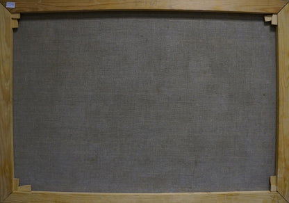 Back of Oil painting Sweet still life canvas with gray linen backing