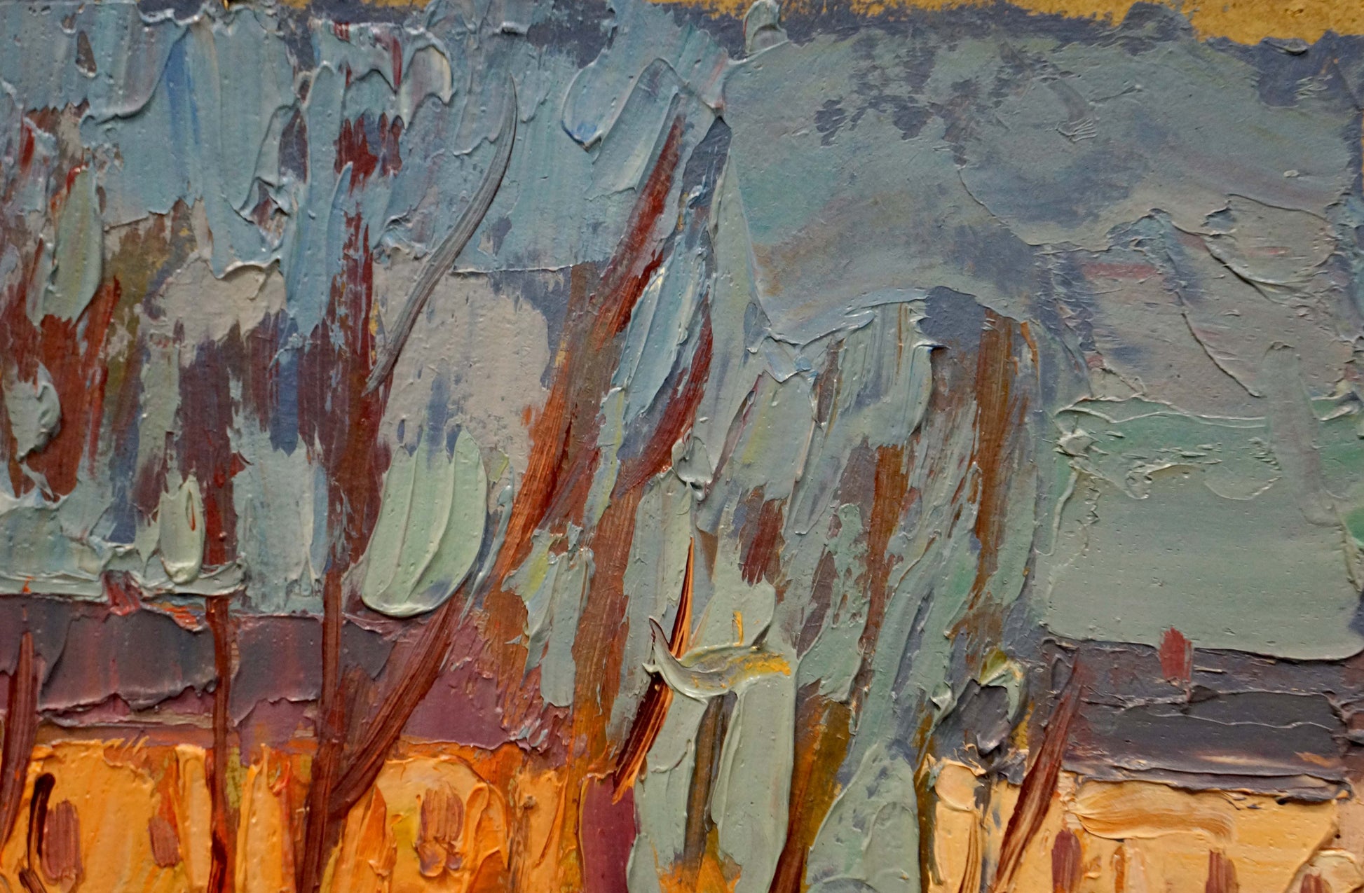 Oil painting Night cityscape by Kiyansky Yuri Mikhailovich, abstract blue-gray tones