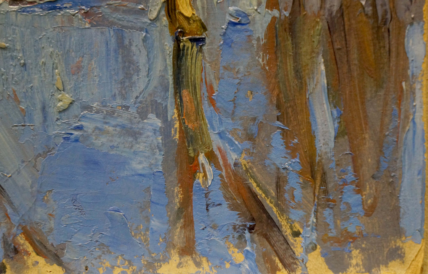Oil painting Night cityscape by Kiyansky Yuri Mikhailovich with impasto blue brown strokes