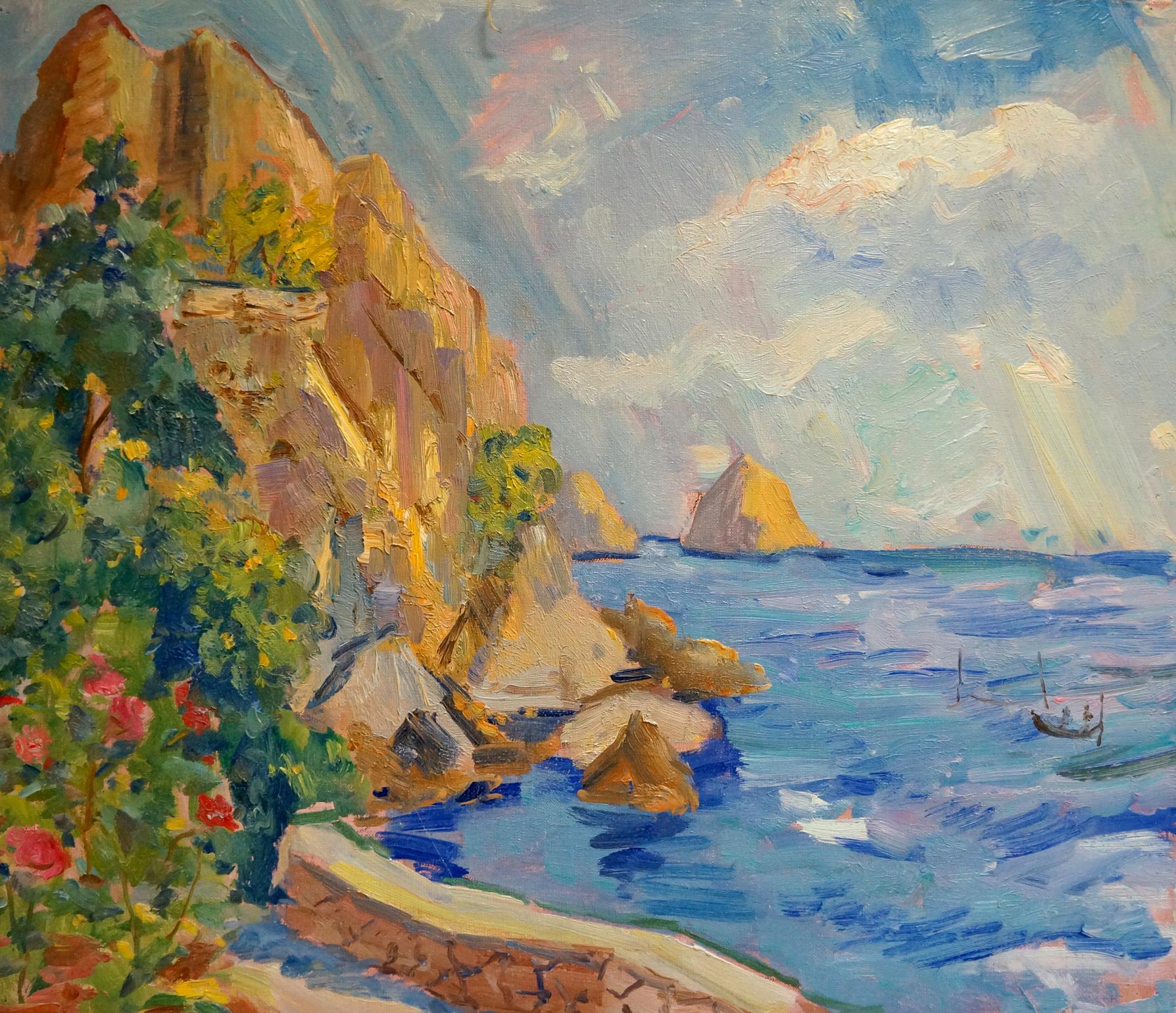 Vibrant impressionist oil painting of sunny beach cliffside by Zakharyan Gurgen Harutyunovich