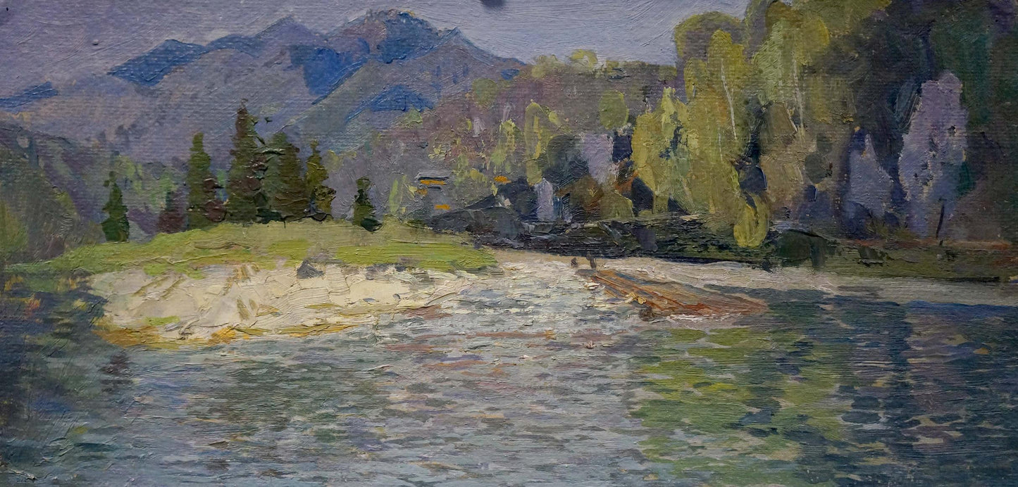Serene impressionistic oil painting of mountain lake by Kropko Alexander Petrovich