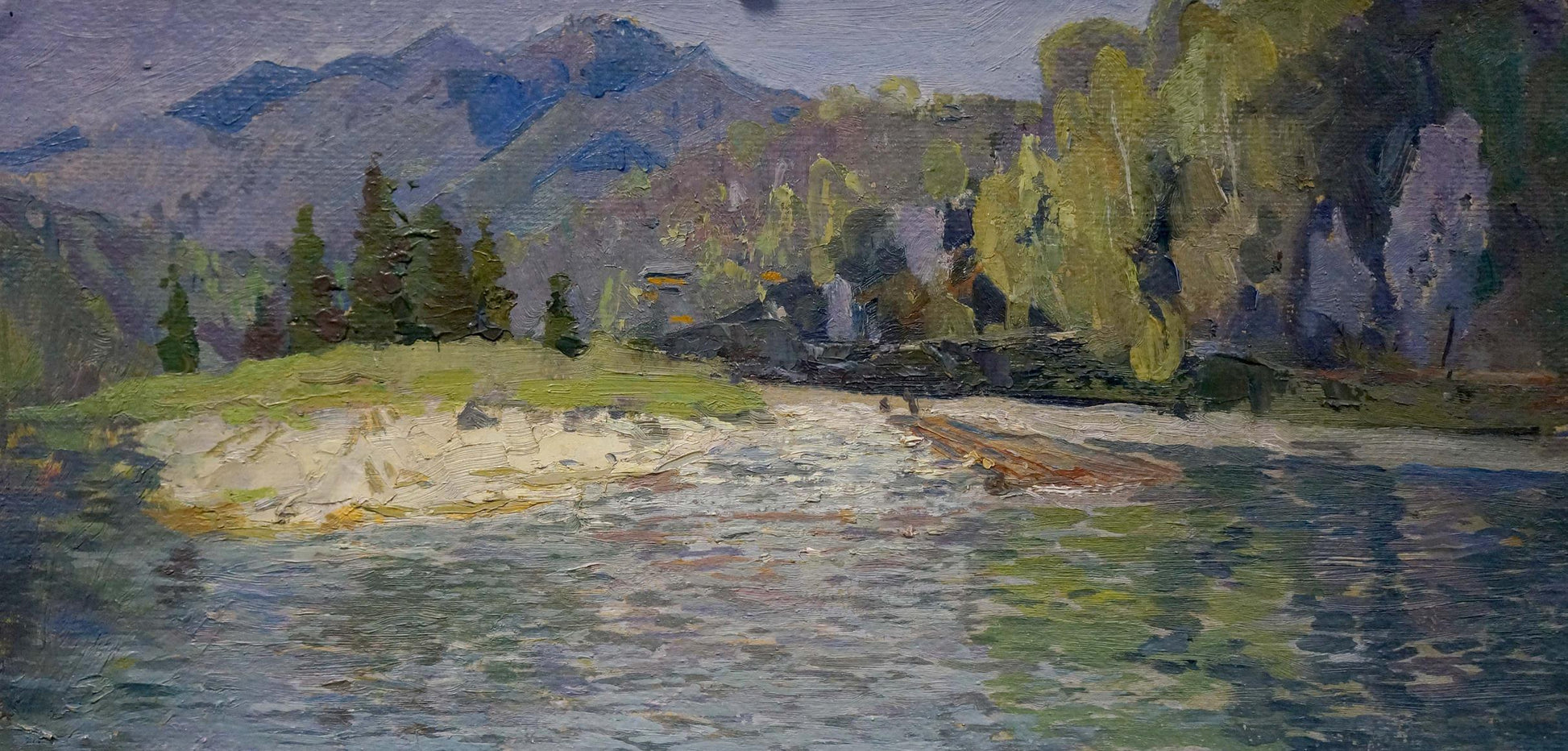 Serene impressionistic oil painting of mountain lake by Kropko Alexander Petrovich