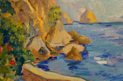 Vibrant impressionist oil painting by Zakharyan Gurgen Harutyunovich of sunny coastal cliffside