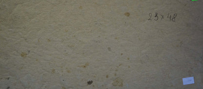 Back of Oil painting River landscape Kropko Alexander Petrovich, beige textured surface with faint brown stains and handwritten 23x48 dimensions