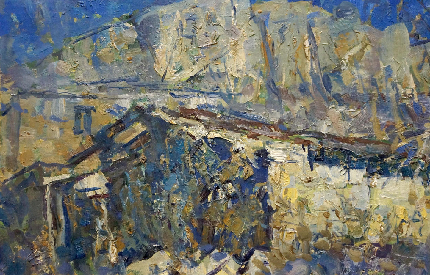 Oil painting Landscape by Kropko Alexander Petrovich, abstract blue-yellow-white