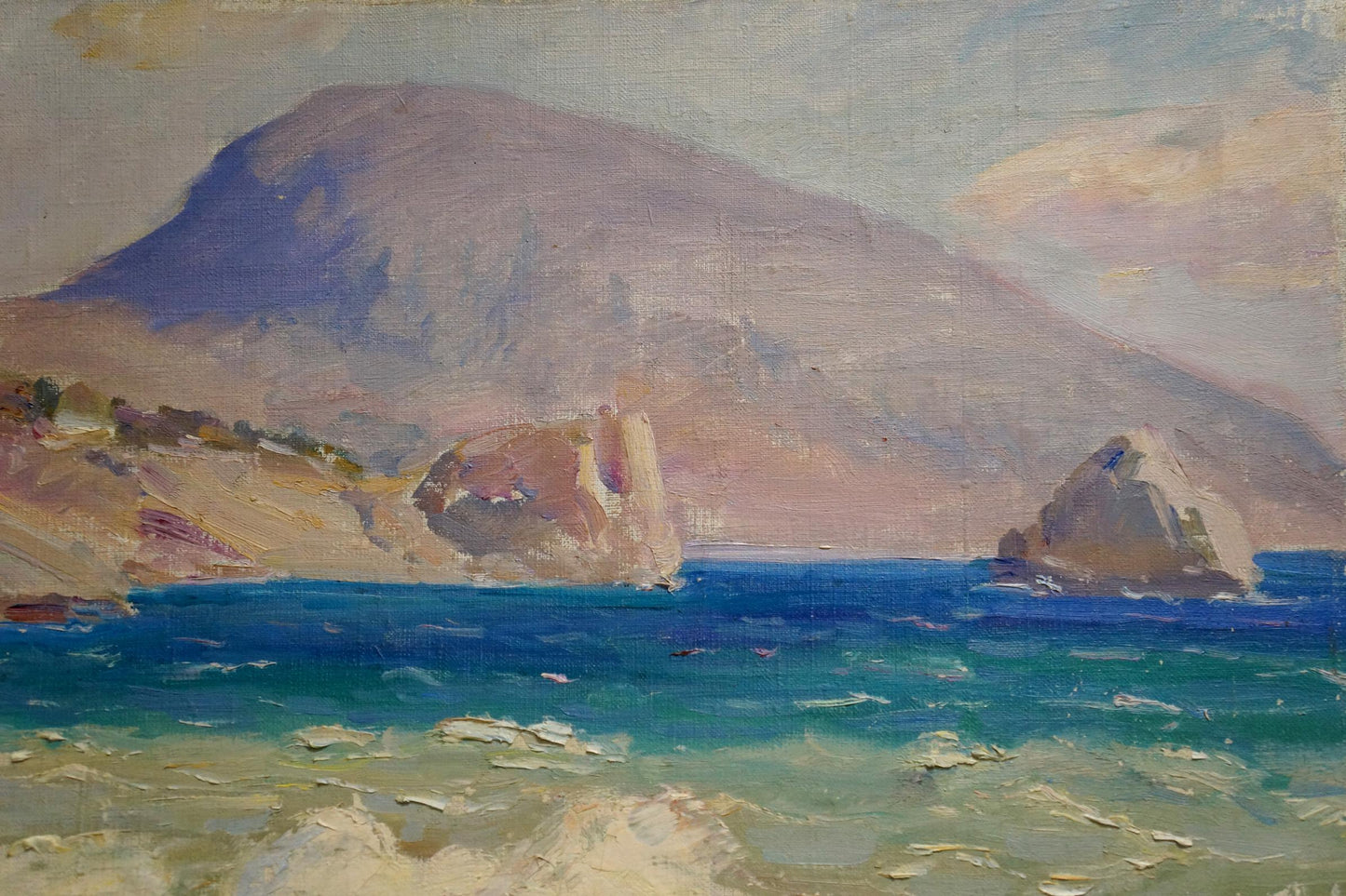Oil painting Waves in the sea by Grigory Kisil: serene coastal landscape