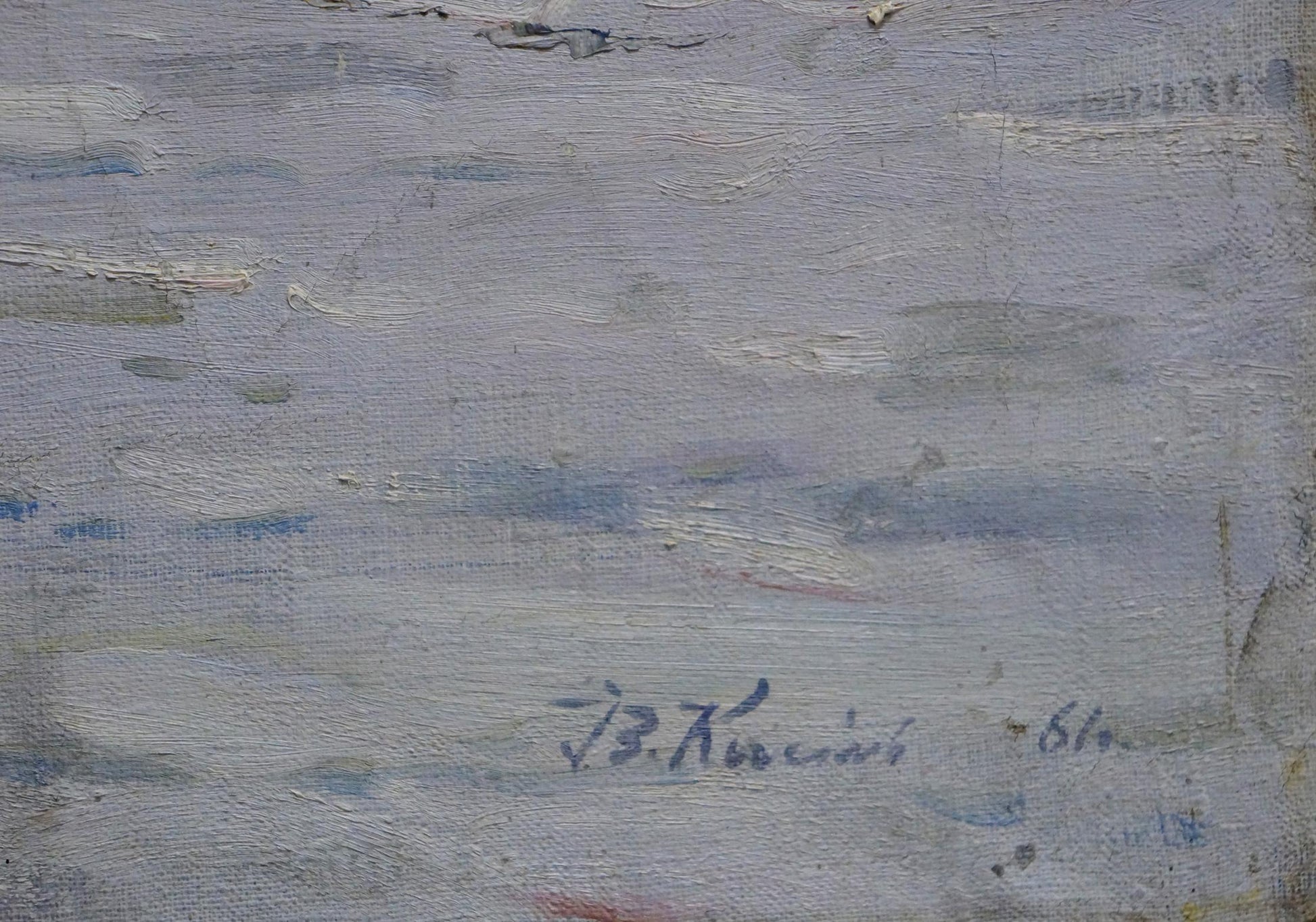 Oil painting Waves in the sea by Grigory Kisil, textured gray blue canvas signed