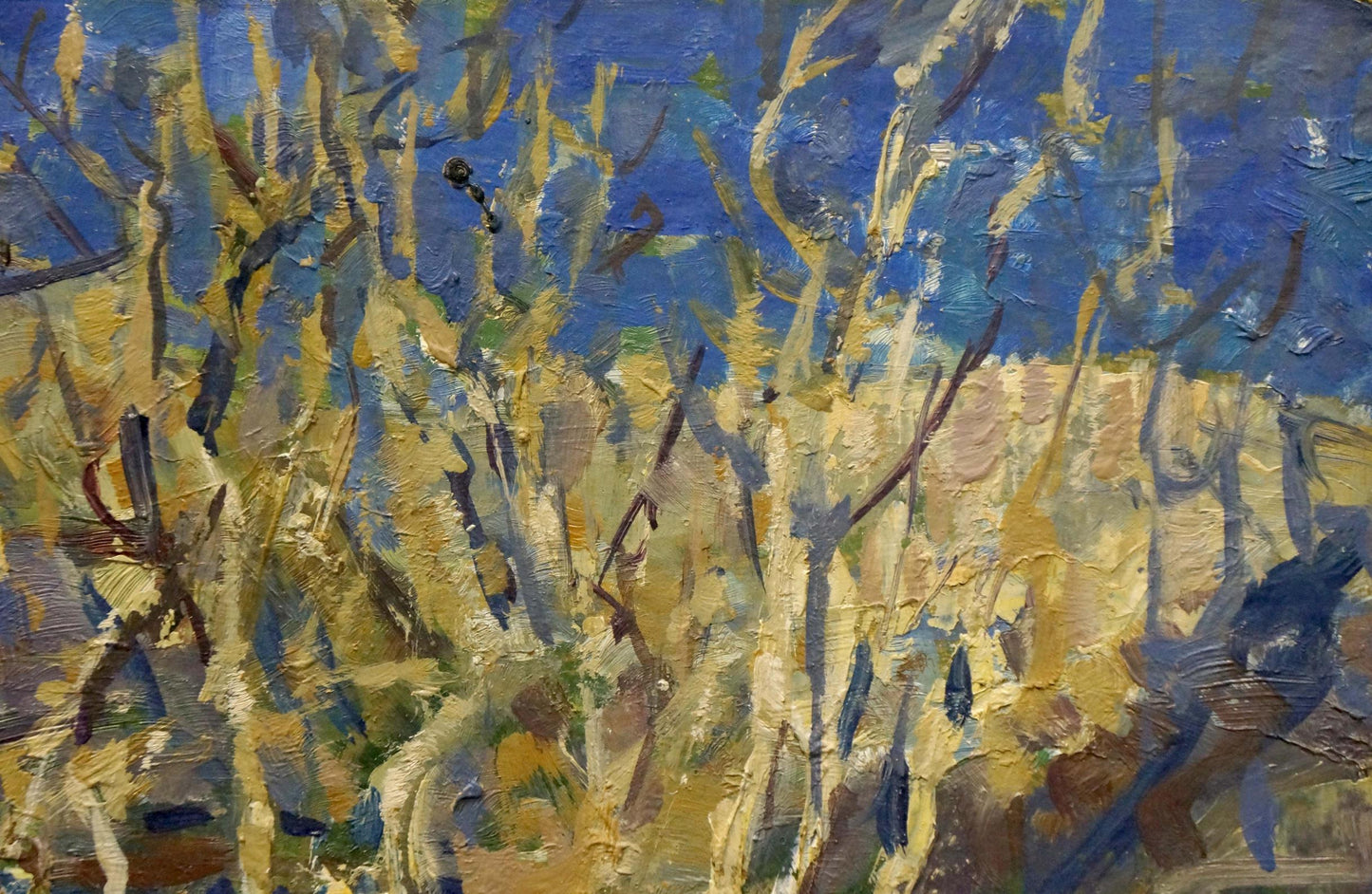 Oil painting Landscape Kropko by Alexander Petrovich: blue sky, golden trees