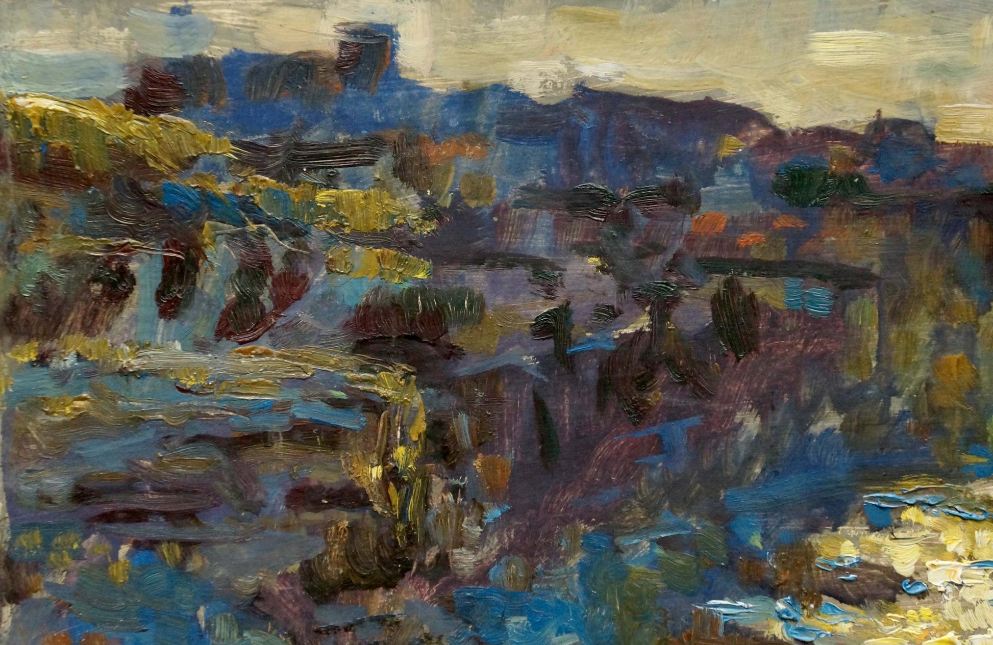 Oil painting Sunset by Kropko Alexander Petrovich, abstract blue yellow landscape
