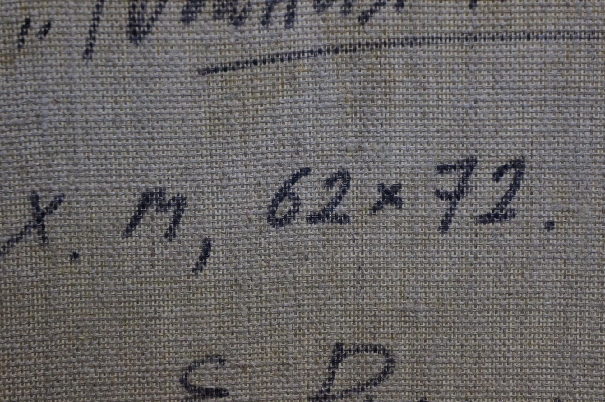 Handwritten math notation on gray fabric, Oil painting Red and white roses Ryman Evgeny Nikolaevich