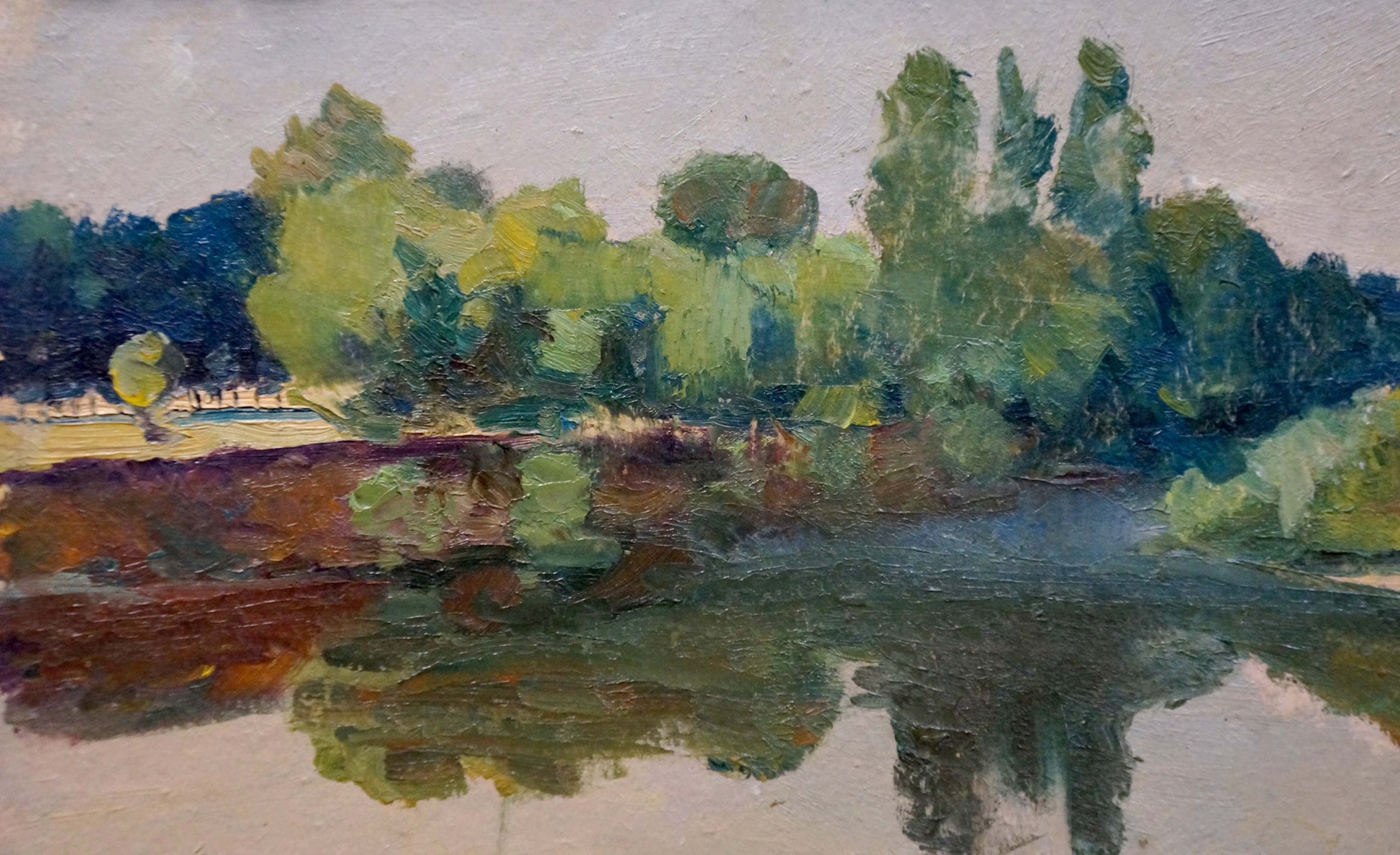 Oil painting Evening over the river by Dmitry Lednev serene landscape