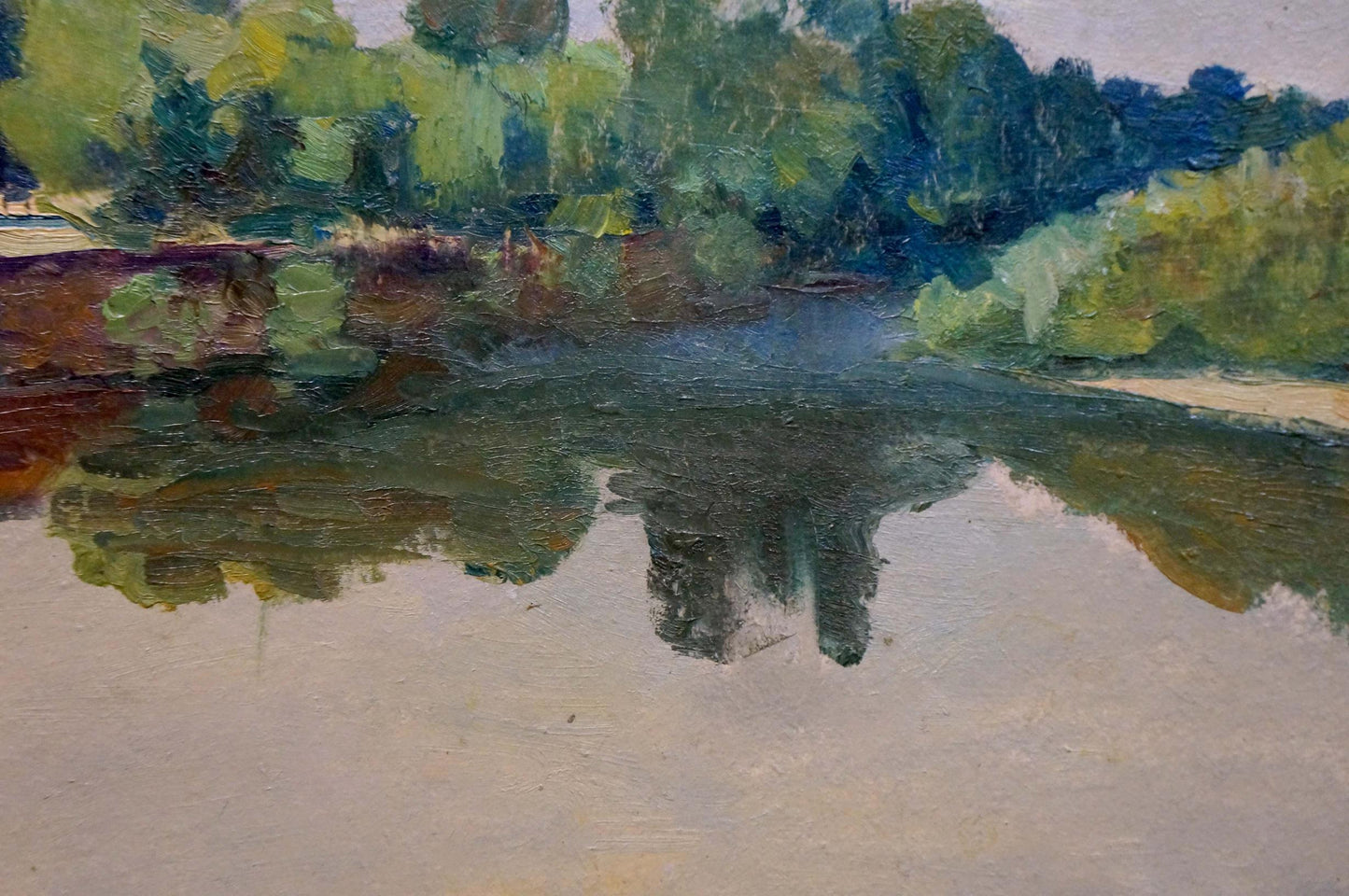 Oil painting Evening over the river by Dmitry Lednev serene textured scene