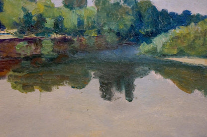 Oil painting Evening over the river by Dmitry Lednev serene textured scene