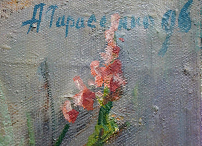 Oil painting of pink red gladiolus by Tarasenko Alexander Petrovich