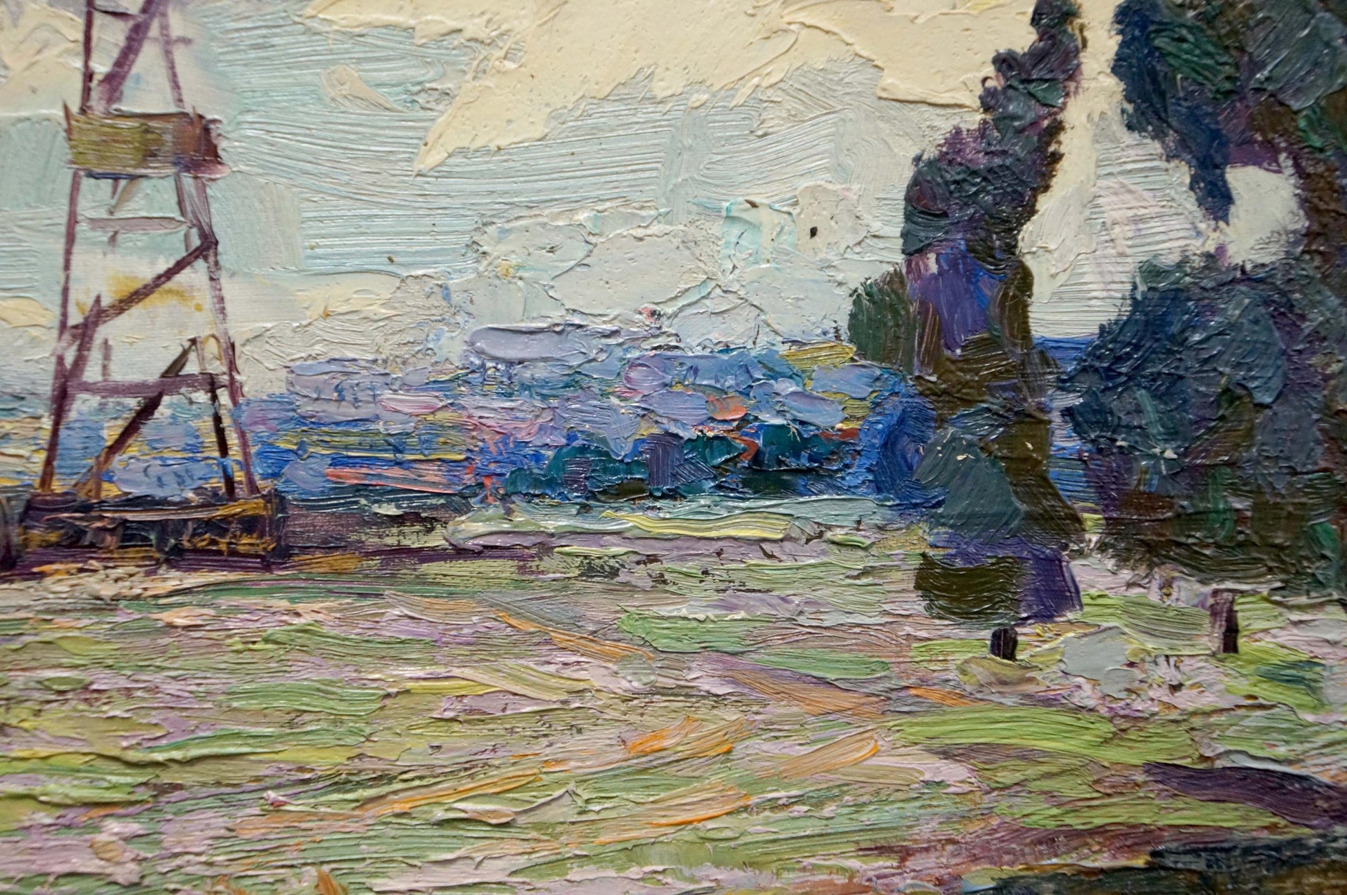 Impressionistic oil painting of wooden lighthouse by Marynichenko Grigory Andreevich