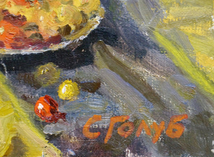 Vibrant textured oil painting of colorful fruit bowl by Golub Stepan Filippovich