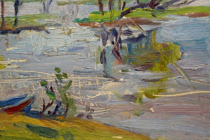 Impasto oil painting The river rose by unknown artist, tranquil water scene