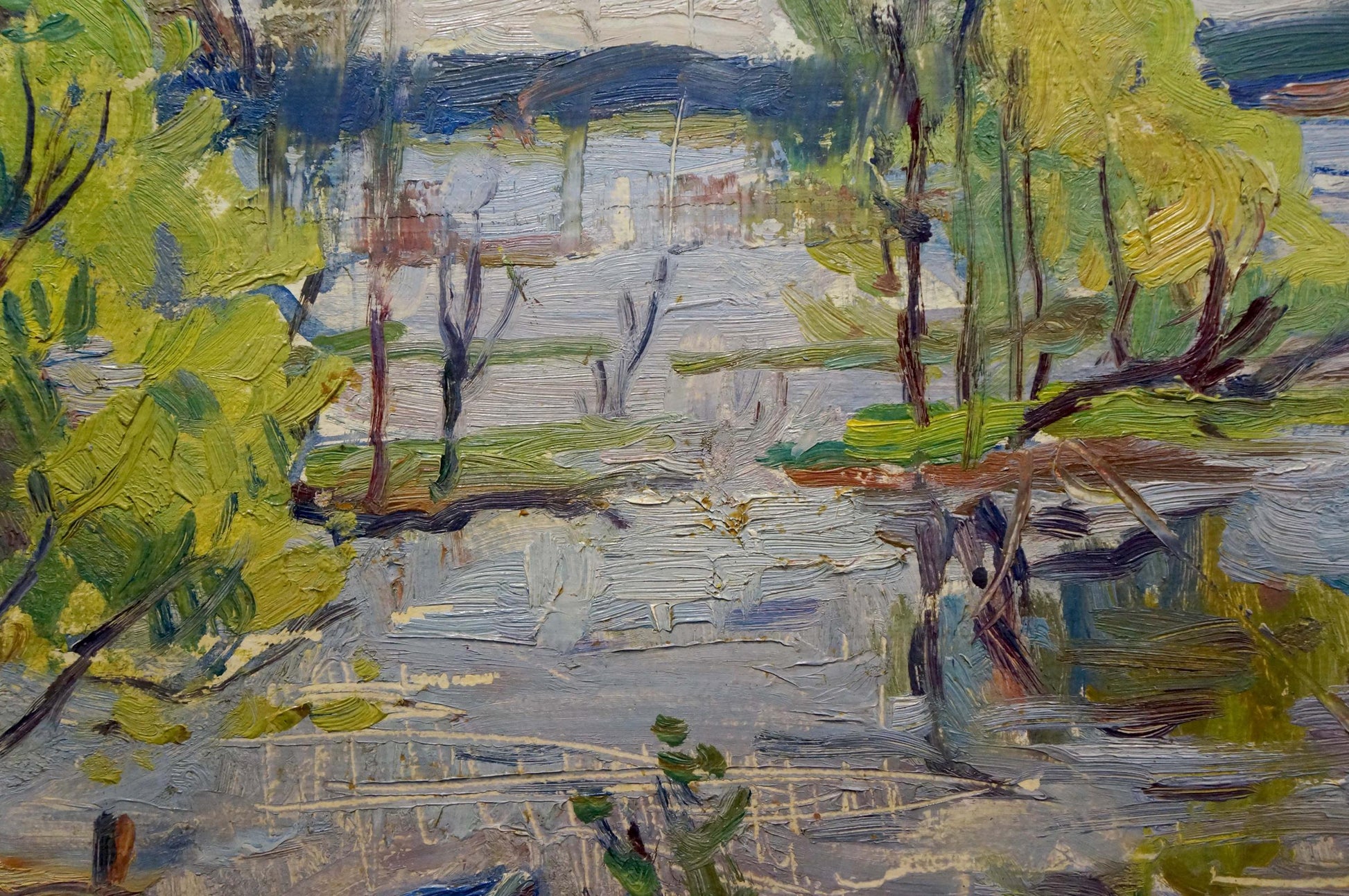 Oil painting The river rose by unknown artist, textured river scene