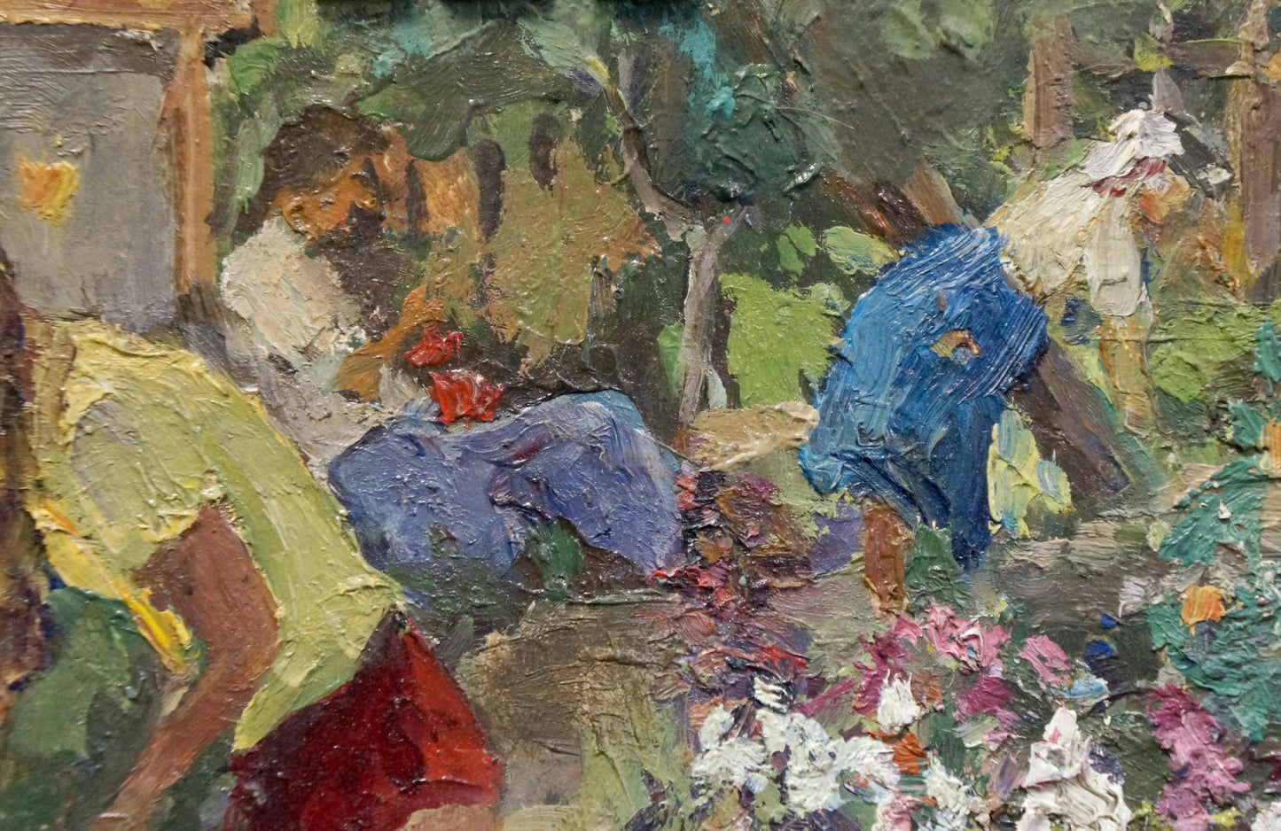 Vibrant impressionist oil painting by Yagodin Vyacheslav Vladimirovich of garden figures