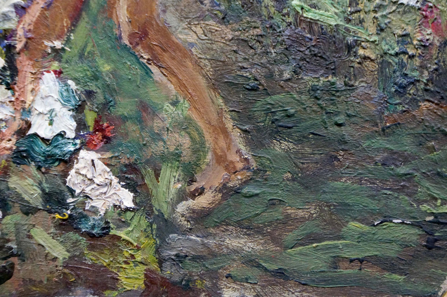 Oil painting Flower Care by Yagodin Vyacheslav Vladimirovich, impasto green brown strokes