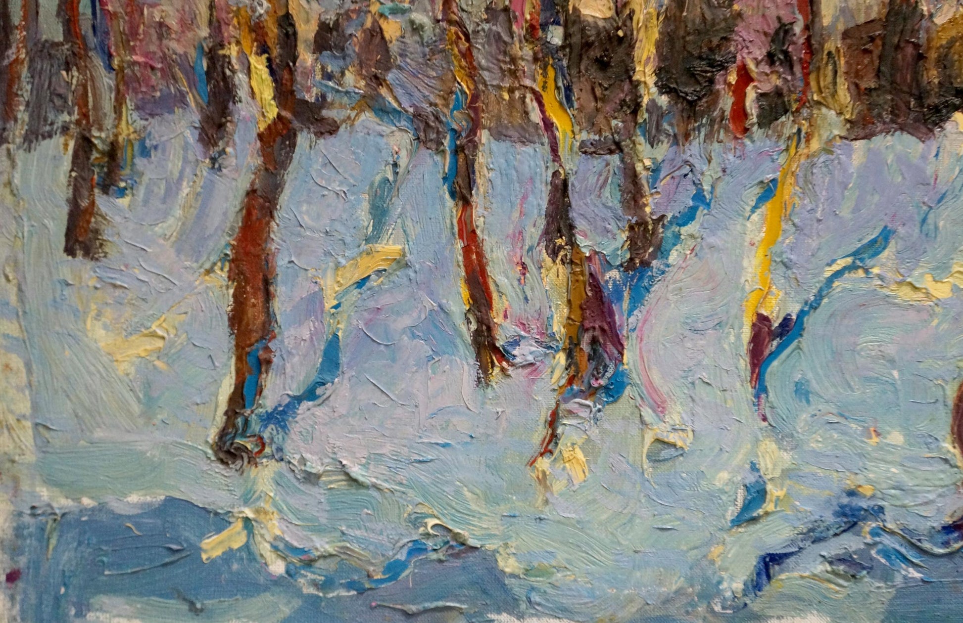 Abstract oil painting The city behind the trees in winter by Sergey Dupliy