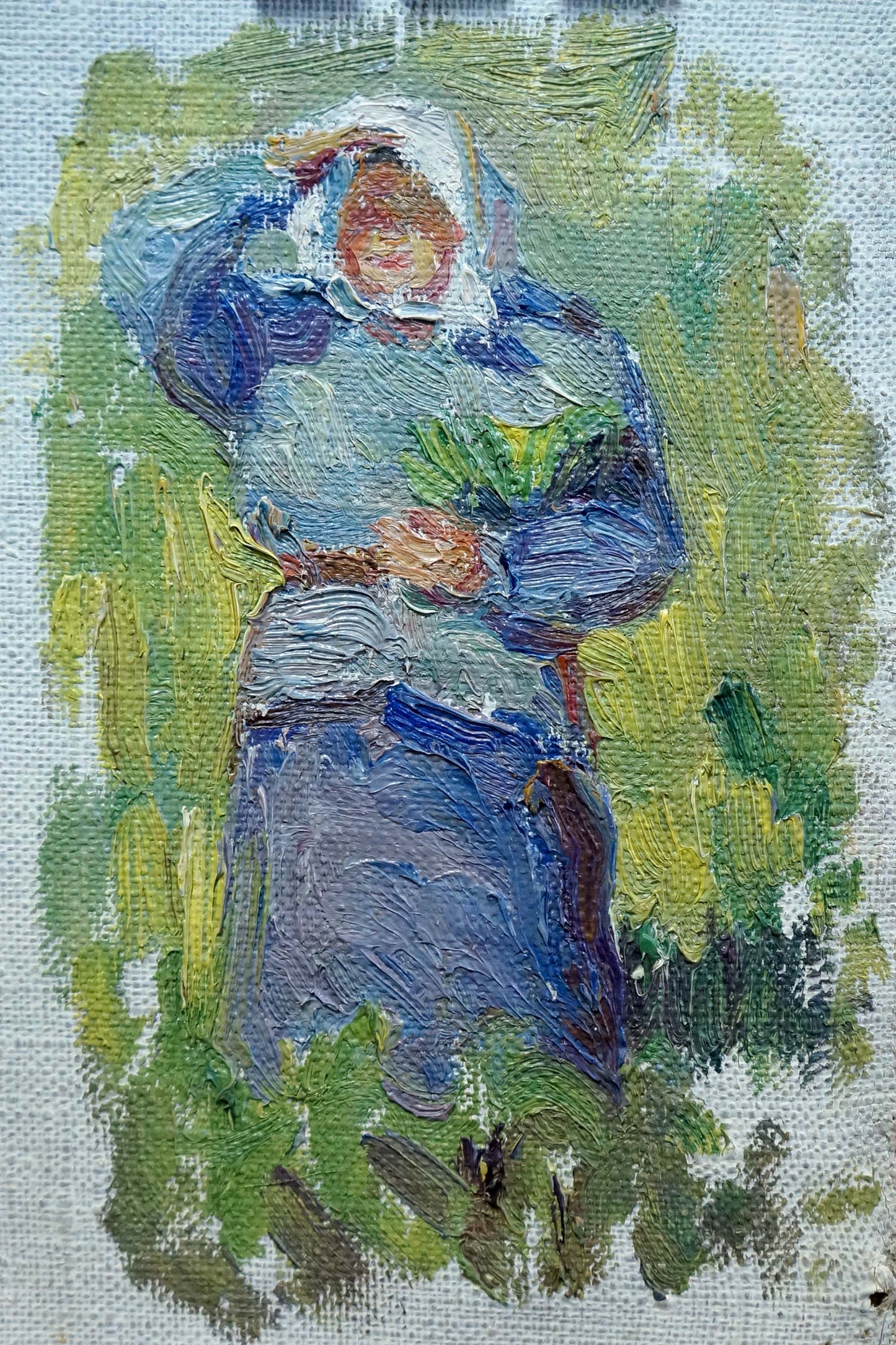 Oil painting of Tsvetkova Valentina Petrovna’s grandmother in blue dress