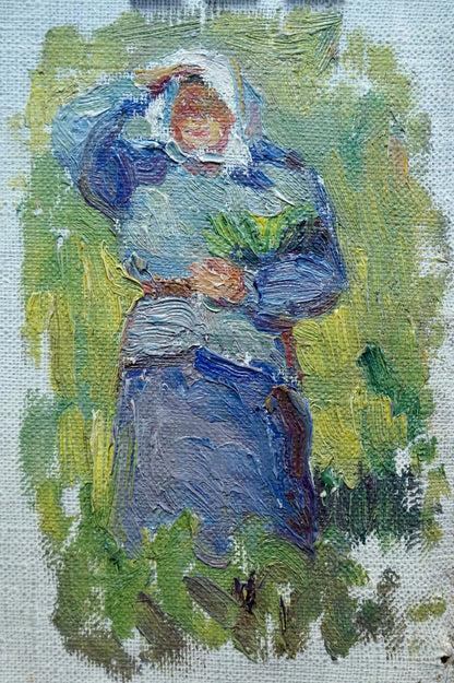 Oil painting of Tsvetkova Valentina Petrovna’s grandmother in blue dress