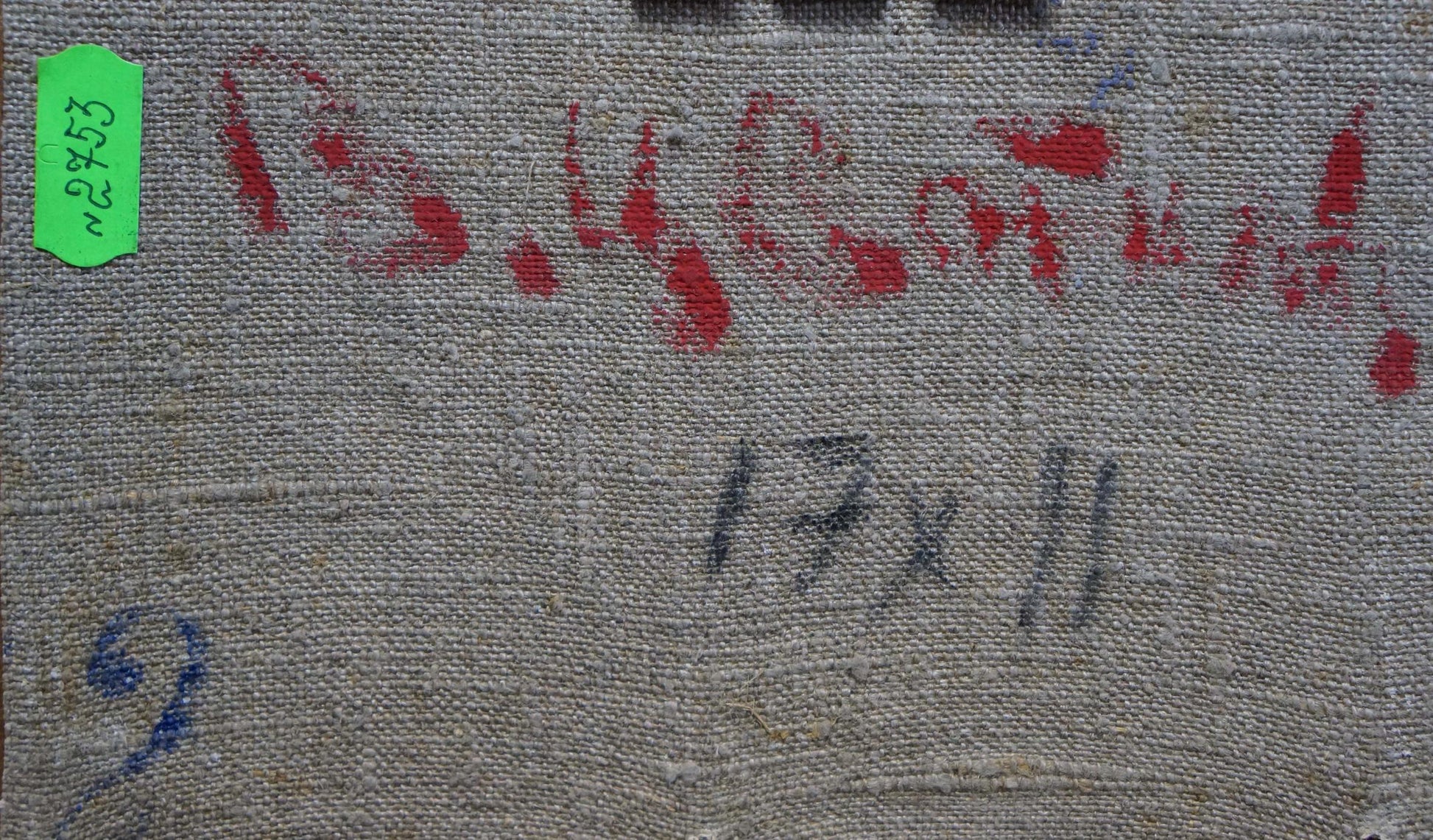 Gray textured fabric with graffiti on Tsvetkova Valentina Petrovna portrait back