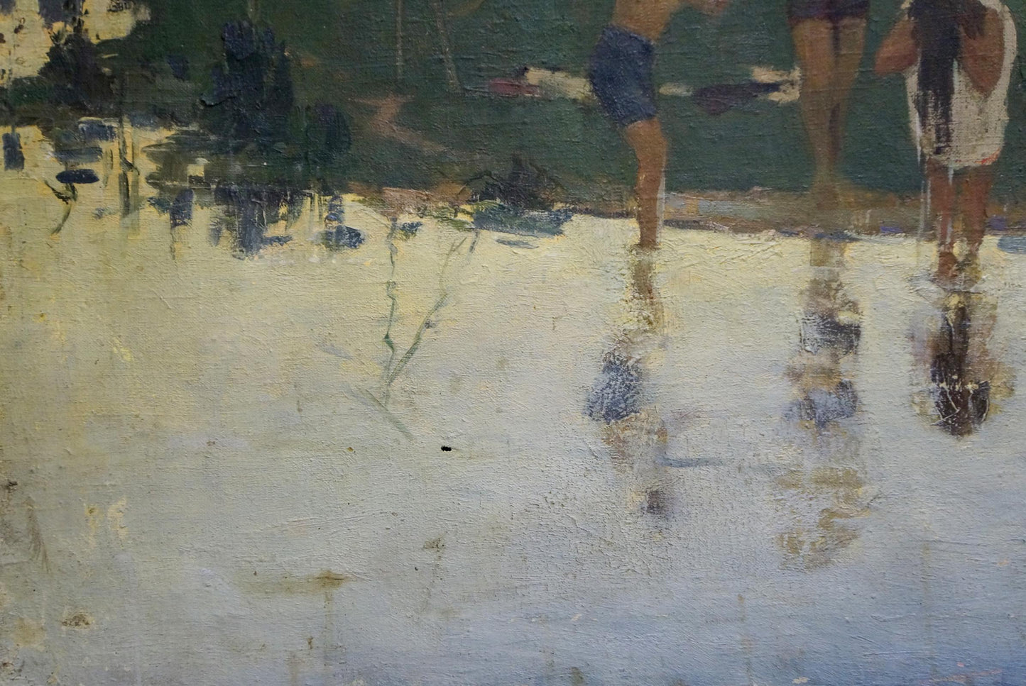 Textured impressionistic oil painting by the river, unknown artist