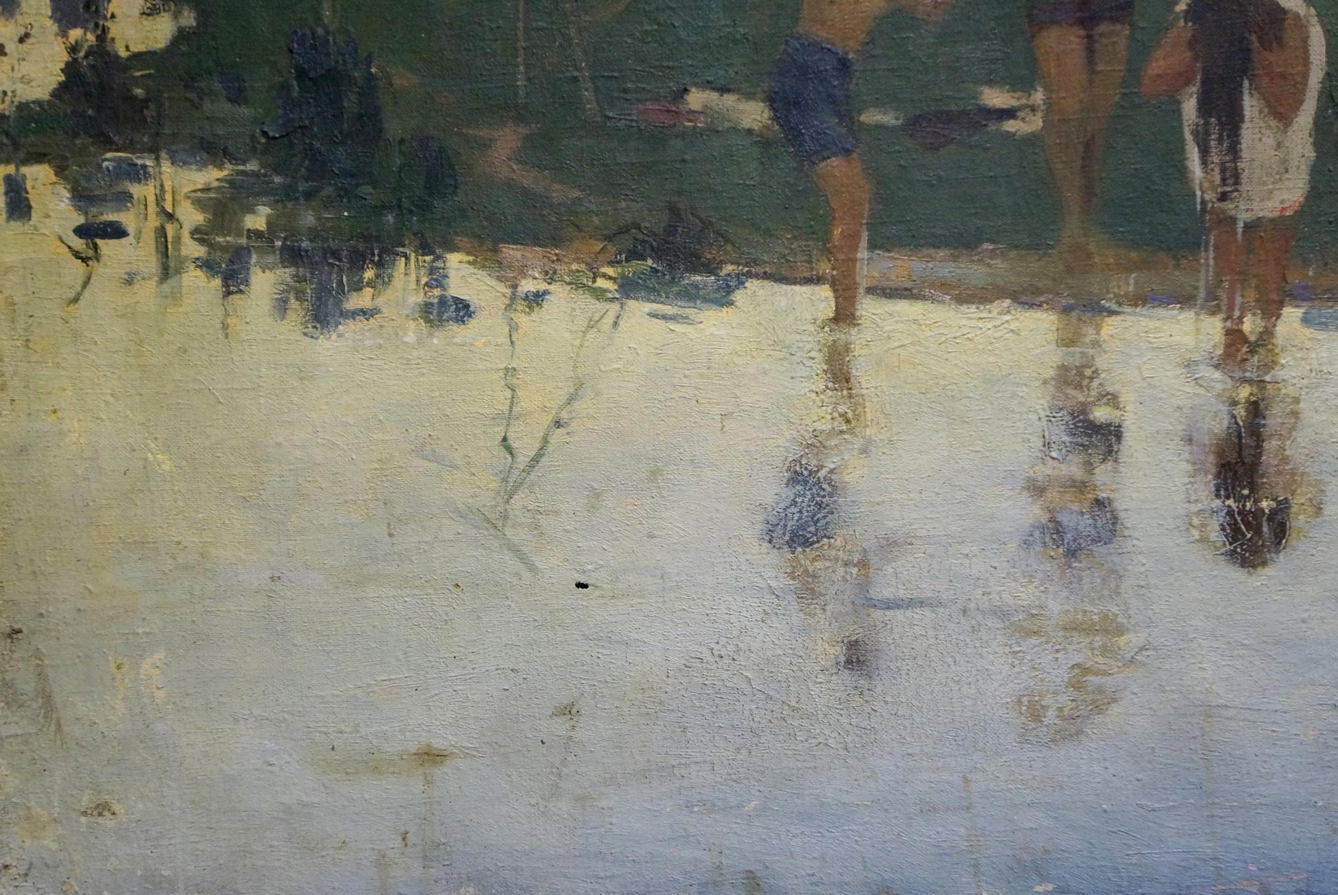 Textured impressionistic oil painting by the river, unknown artist