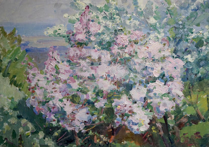 Vibrant impressionist oil painting of lilac blooms by Artym Olga Markovna