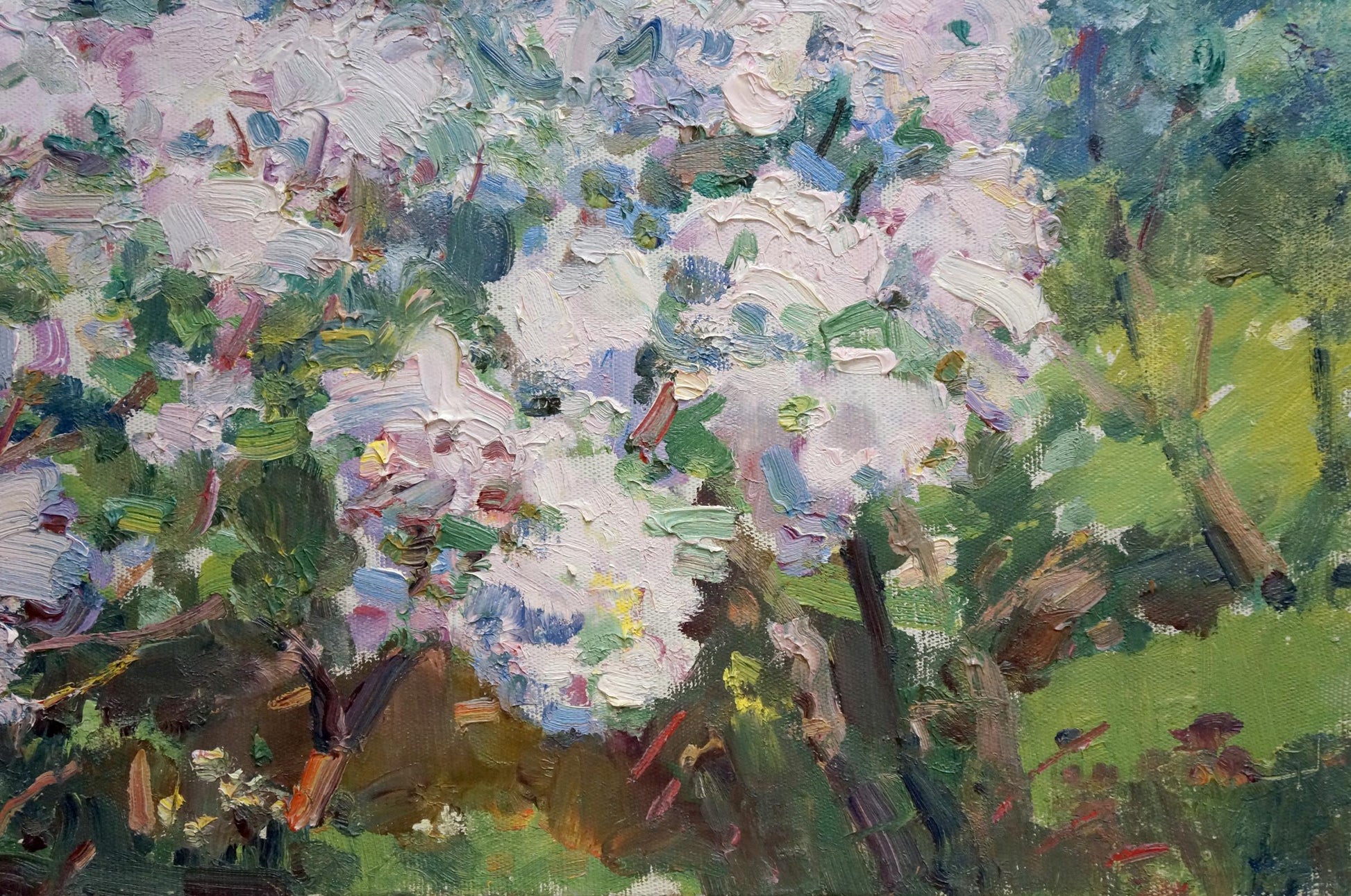 Vibrant impressionist oil painting of lilac blooms by Artym Olga Markovna