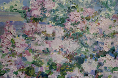 Textured oil painting of lilac blooms by Artym Olga Markovna