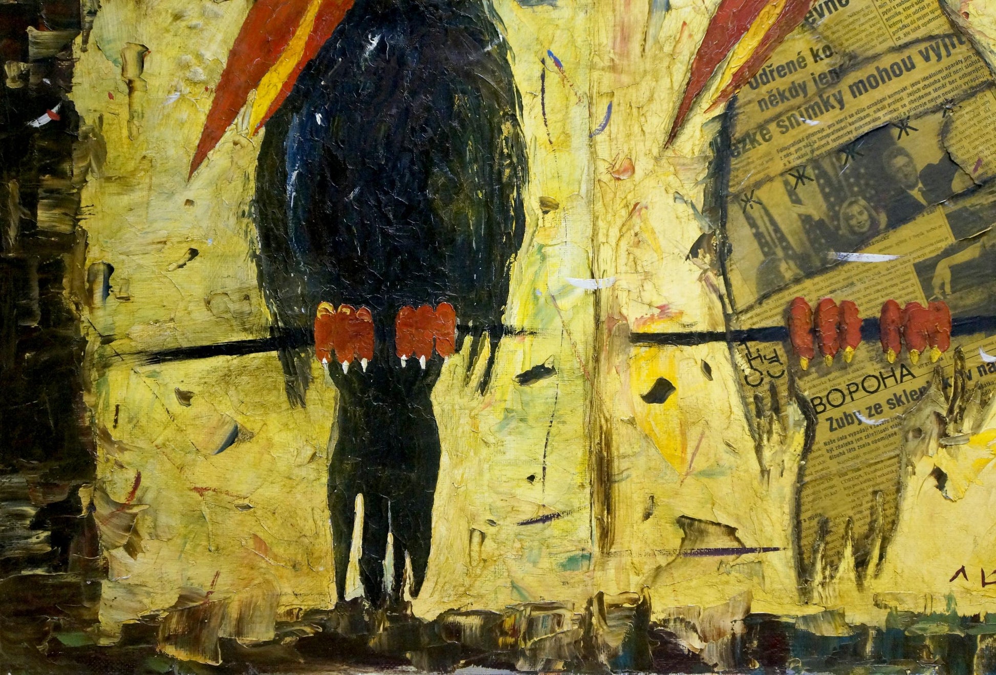 Oil painting of two dark textured ravens with orange feet by Kuzenny Leonid Anatolievich