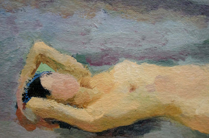 Impressionistic oil painting of figure reclining girl by Tsvetkova Valentina Petrovna