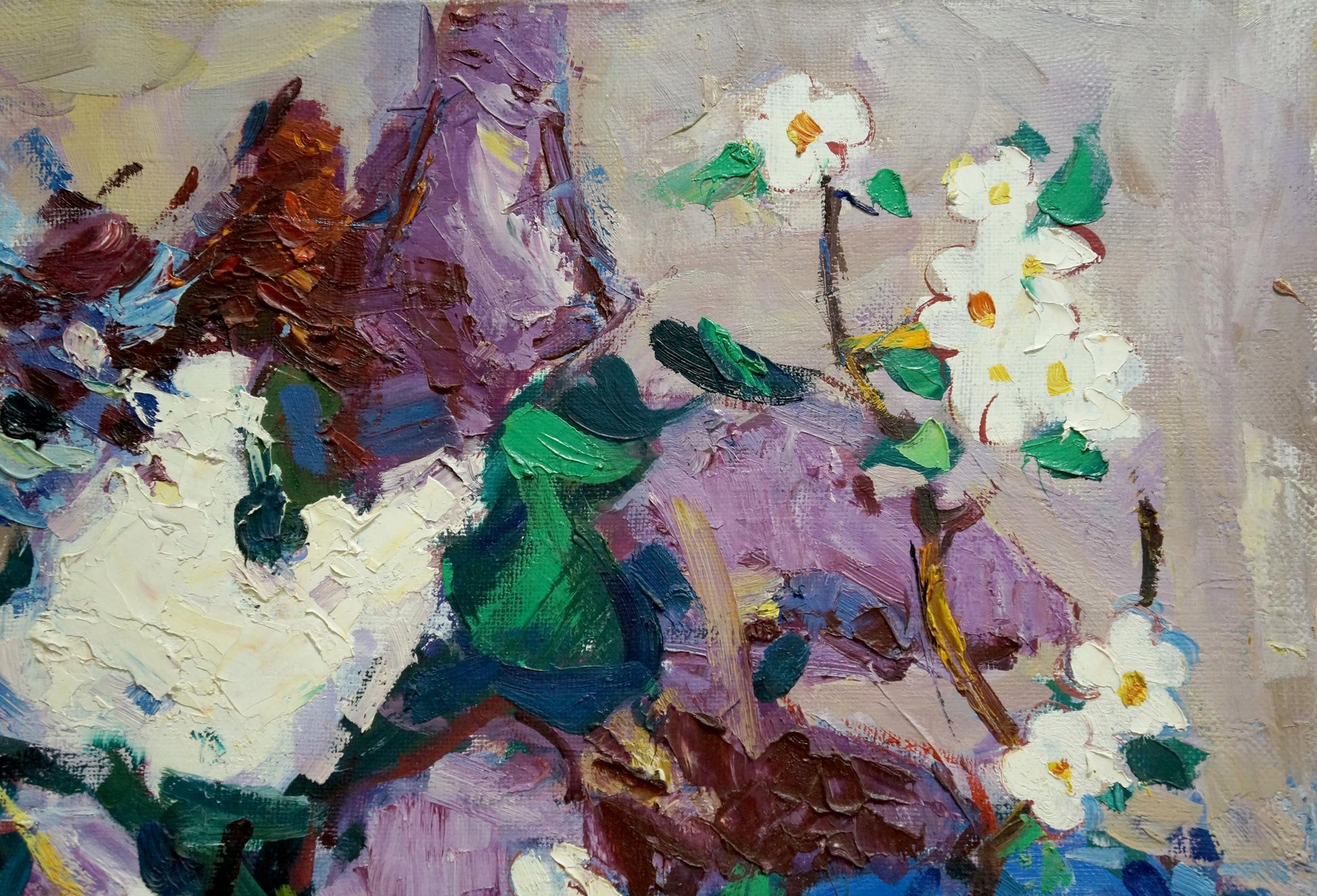 Oil painting Flowers by Leonid Zaborovsky: vibrant white blossoms