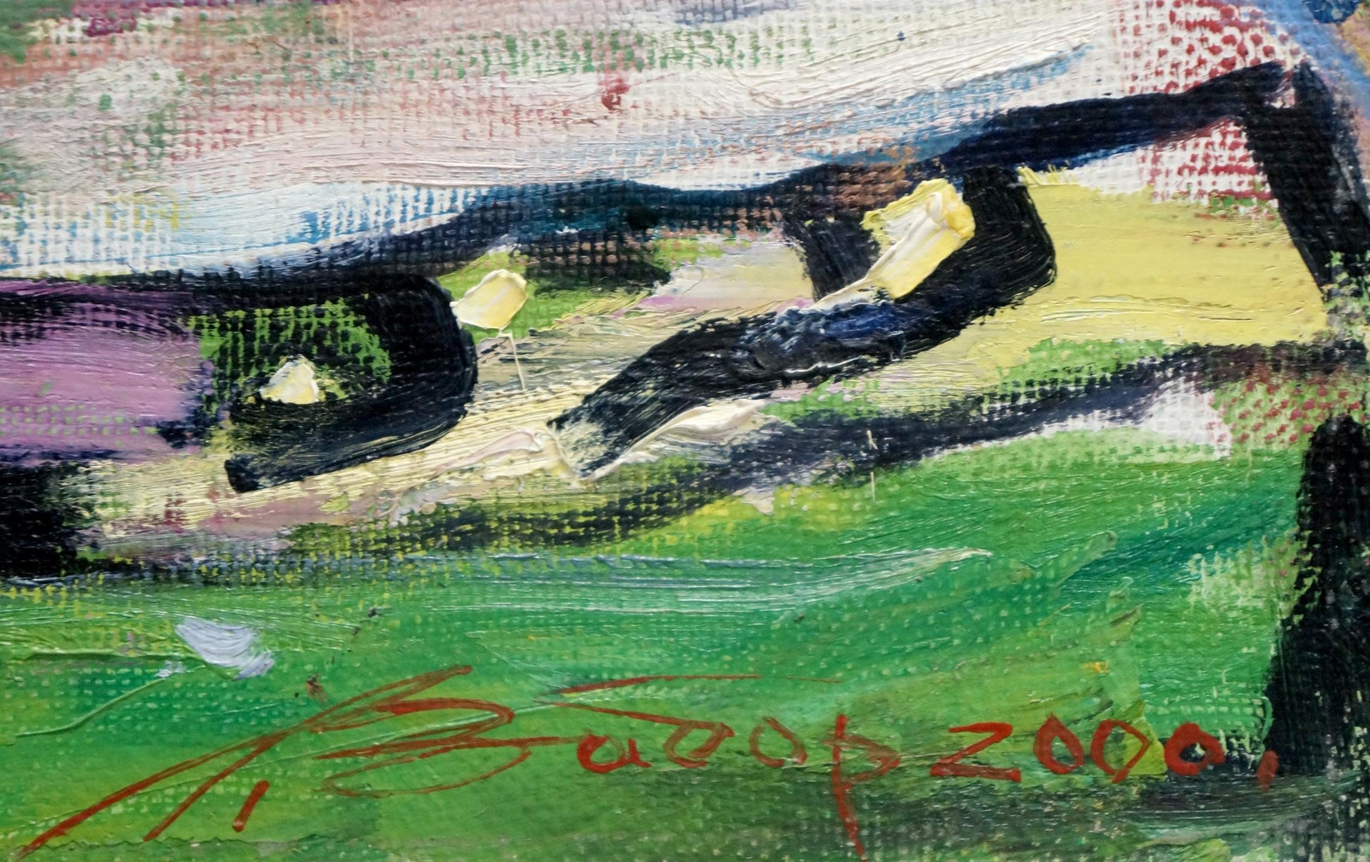Oil painting Flowers Leonid Zaborovsky abstract green black yellow purple