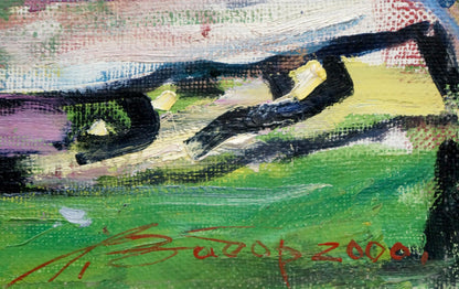 Oil painting Flowers Leonid Zaborovsky abstract green black yellow purple