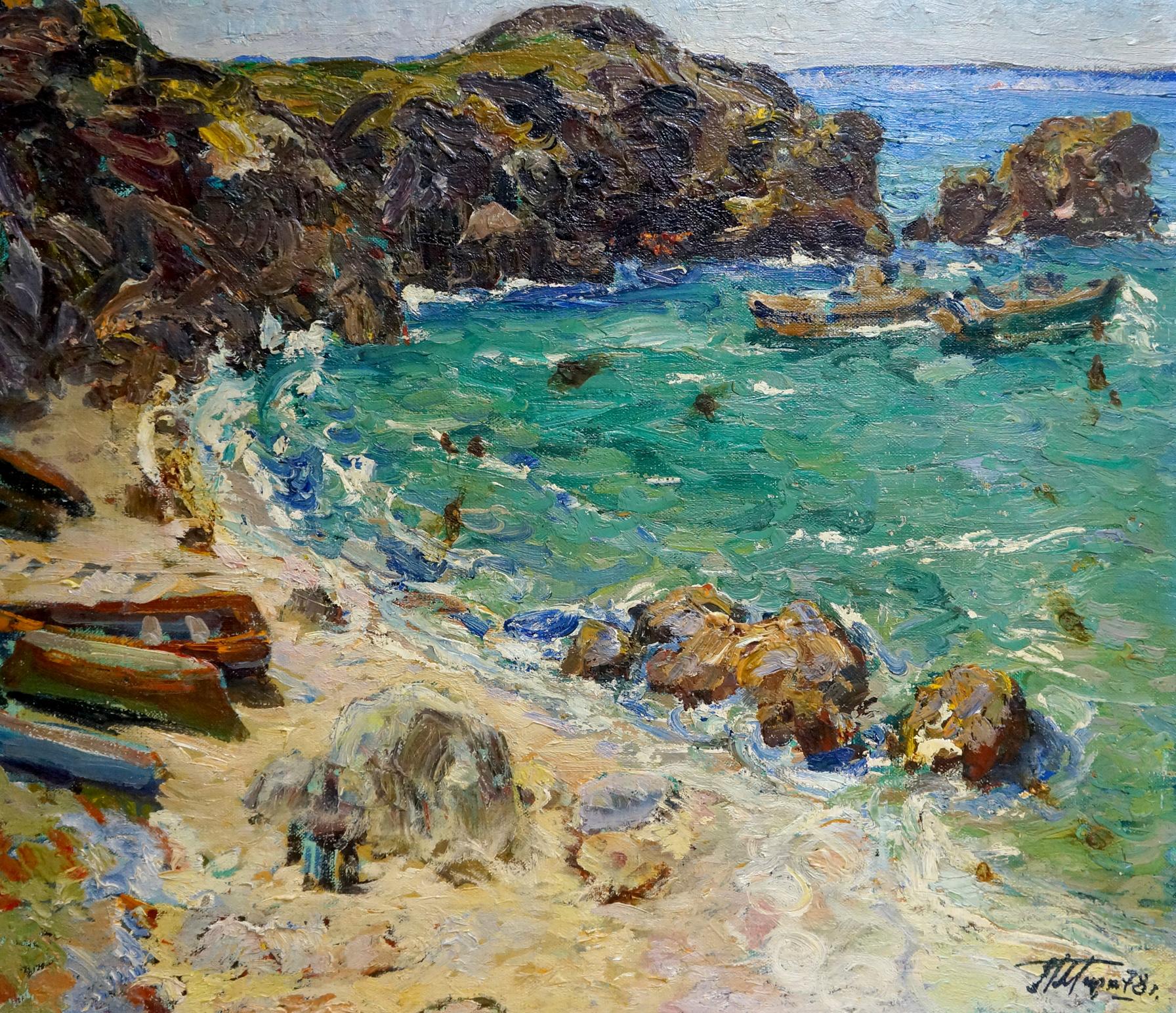 Vibrant impressionist oil painting of coast by Miroshnichenko Pavel Petrovich