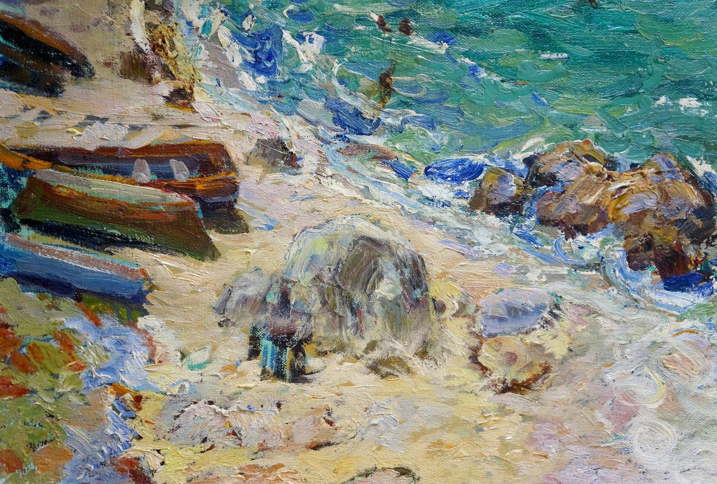Vibrant impressionist oil painting by Miroshnichenko Pavel Petrovich: sunlit beach