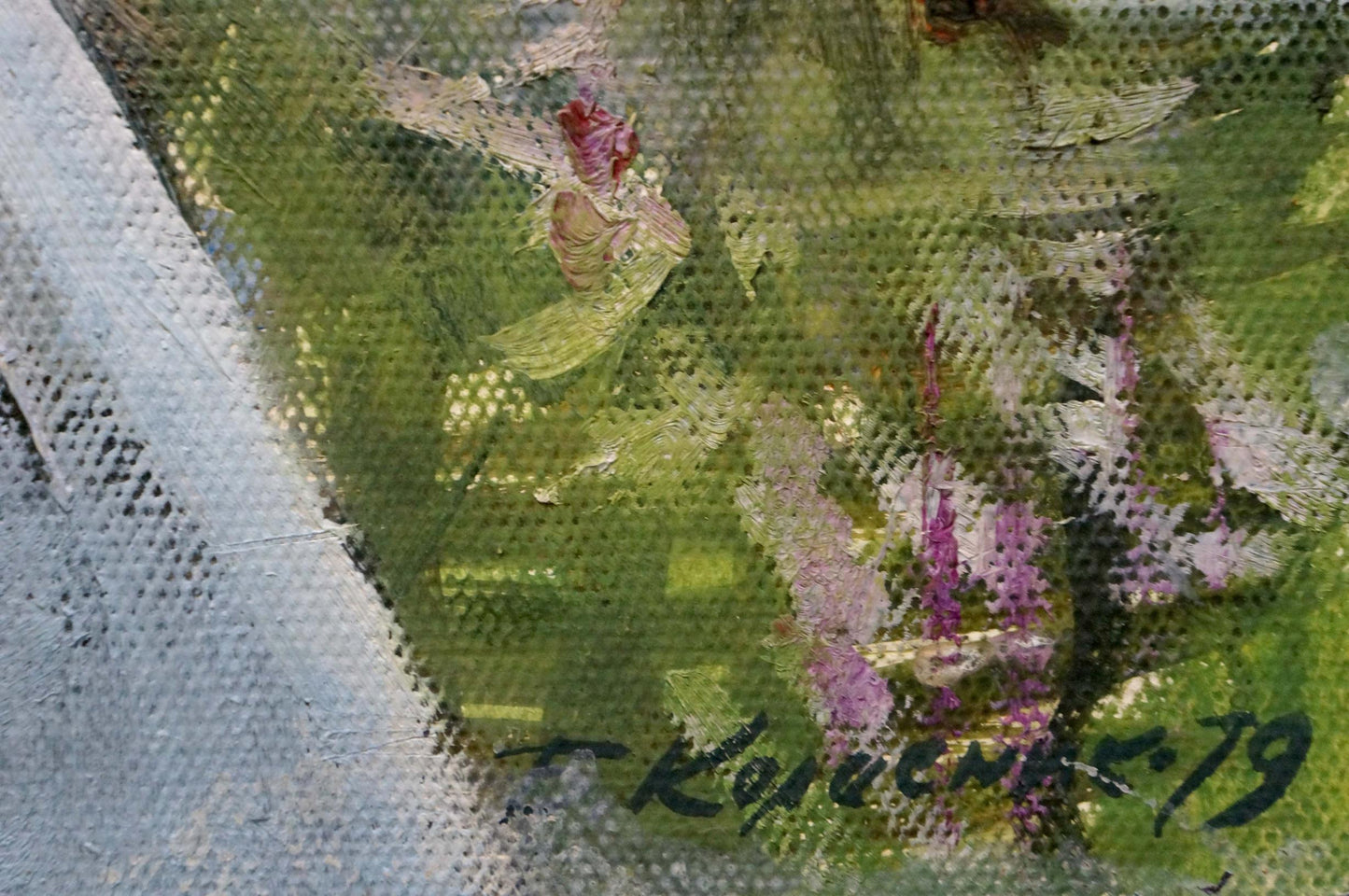 Green purple abstract oil painting When the lilac blooms by Kolesnik Boris Afanasevich
