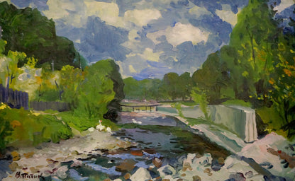 Vibrant impressionist oil painting The river flows by Patik Volodymyr Yosypovych